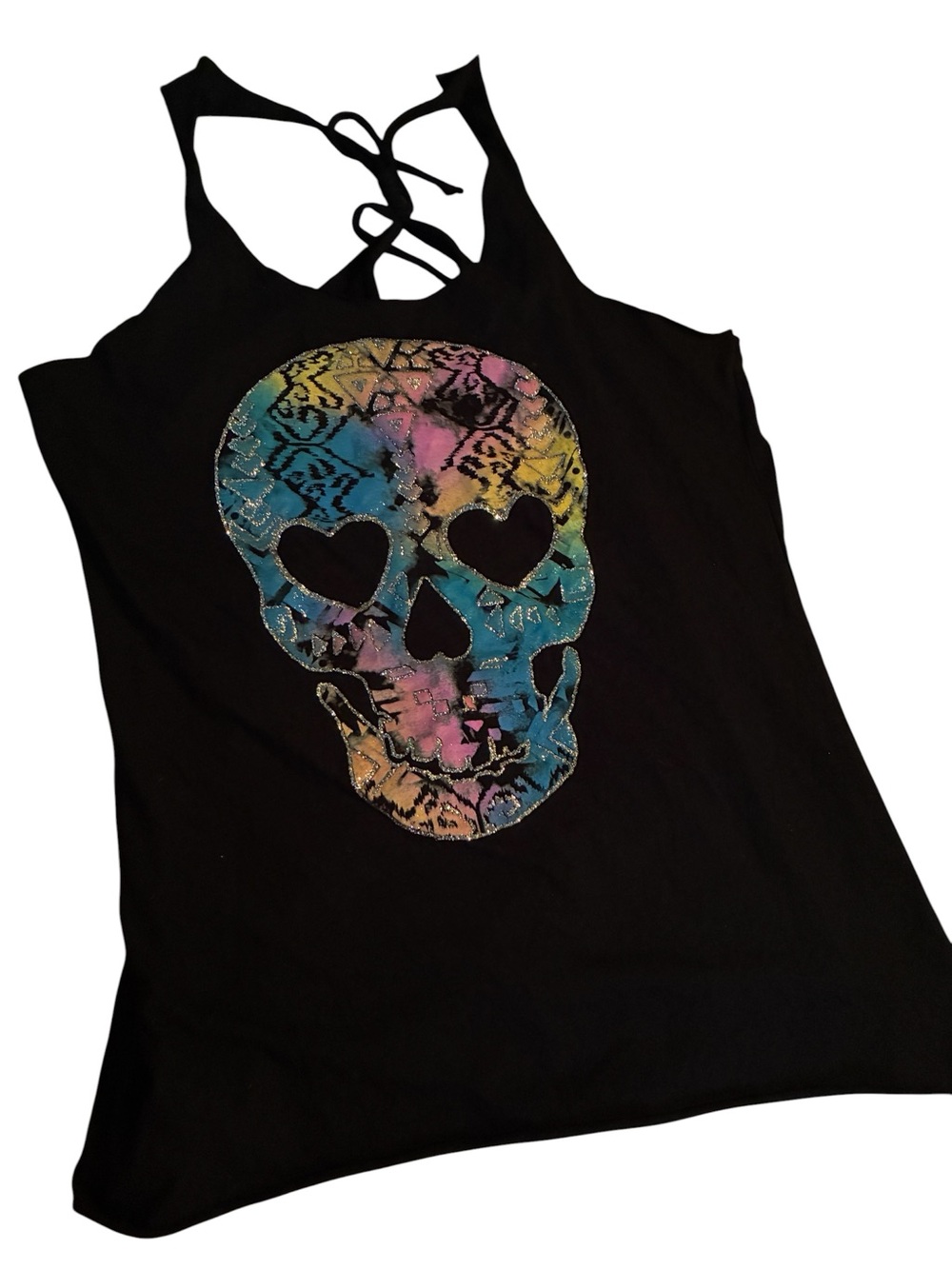 NWT NO BOUNDARIES BLACK SUGAR SKULL LOOSE FITTING BEACHY TANK TOP SIZE M